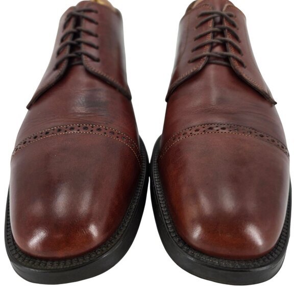 Santoni Italy Brown Leather Dress Shoes Men size 9 Classic Cap-toe Derby Oxfords - Picture 8 of 9